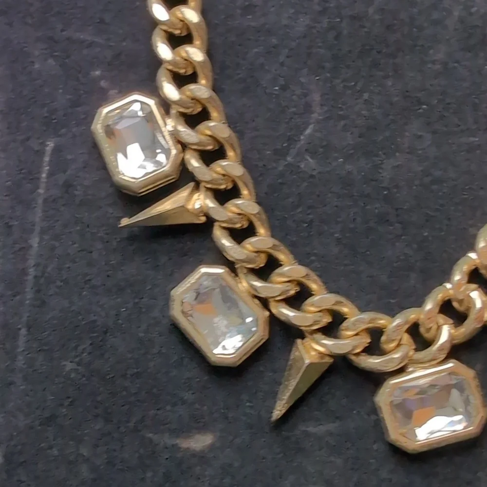 Gold and Silver Necklace with Crystal Pendants - Picture 5 of 7